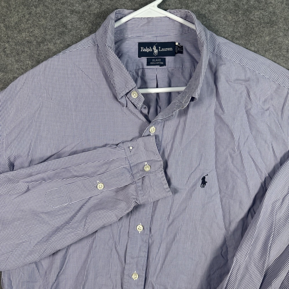 Ralph Lauren Blake Shirt Mens XL Purple/White Gingham Button Down Blue Pony